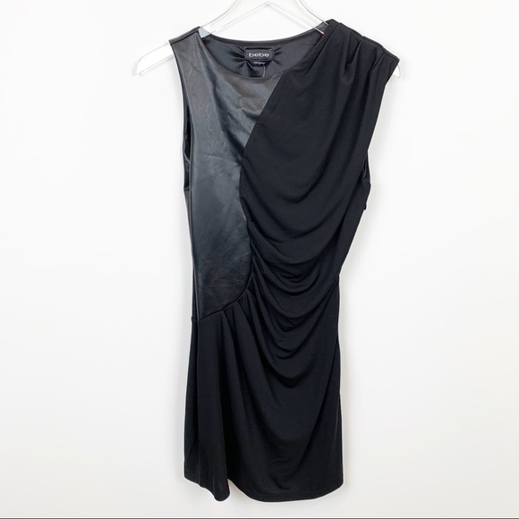 Bebe | Faux Leather Contrast Knit Dress - Picture 3 of 12